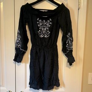Hollister embroidered floral navy mini dress cover up XS